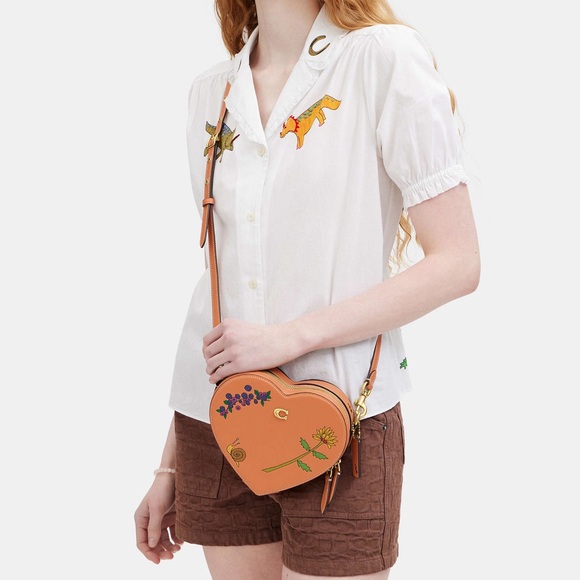 NWT COACH x Observed By Us Heart Leather Crossbody Bag CK398 Faded Orange - Picture 6 of 16